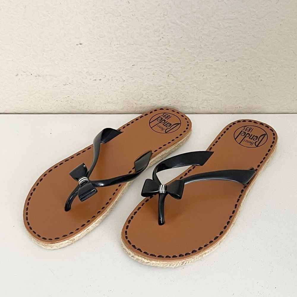 Henri Bendel La Playa Black and Brown flip flop jelly Sandals with Bow Detail 10 - Picture 11 of 11